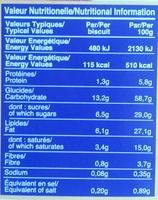 Luxury Cookies Golden Nutrition Label