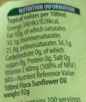 Huile De Tournesol Nutrition Label