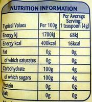 Granulated Sugar Nutrition Label