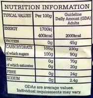 Granulated Fairtrade Cane Sugar Nutrition Label