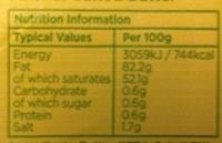 Anchor Original Butter Nutrition Label