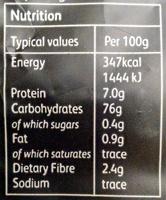 Organic Pasta Nutrition Label