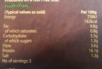 6 Lincolnshire Vegetarian Sausages Nutrition Label