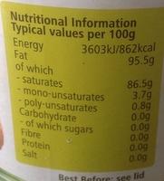 Organic Coconut Oil Nutrition Label