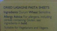 Lasagne Sheets Ingredients