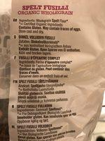 Biona Organic Wholemeal Spelt Fusilli Ingredients