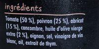 GAZPACHO : Poivron, Tomate, Abricot & Thym Ingredients