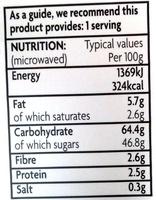 Wheat Free, Gluten Free, Dairy Free Christmas Pudding Nutrition Label