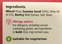 Tesco Sesame Breadsticks 125G Ingredients