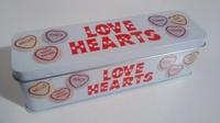 Retro Storage Tin Containing 10 Love Heart Mini Rolls Fruit Flavour Fizzy Sweets Report Card