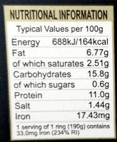 Traditional Bury Black Pudding Nutrition Label