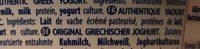Authentique Yaourt  La Grecque Ingredients
