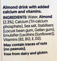 Alpro Almond No Sugars Ingredients