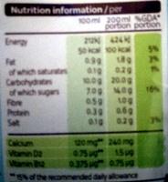 Rice Dream Chocolate Flavour + Calcium Nutrition Label