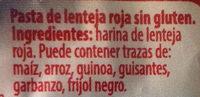 Pasta Lenteja Roja Espiral Ingredients