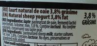 Artesana Iaurt Natural De Oaie Ingredients