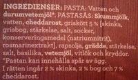 Findus Dagens Pasta Alfredo Ingredients