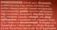 Findus Dagens Pasta Fyra Ostar Ingredients