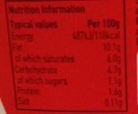 Soured Cream Topping Nutrition Label