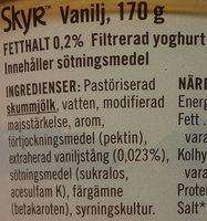 Skyr Vanilj Ingredients