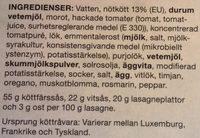 Coop Lasagne Ingredients