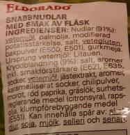 Eldorado Snabbnudlar Med Smak Av Flsk Ingredients