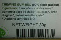 Organic Chewing Gum Spearmint Ingredients