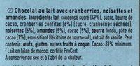 Chocolat Au Lait Cranberries, Amandes Et Noisettes Ingredients