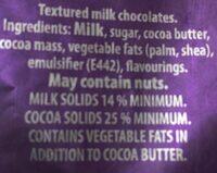 Cadbury Bitsa Wispa Chocolate Bag Ingredients