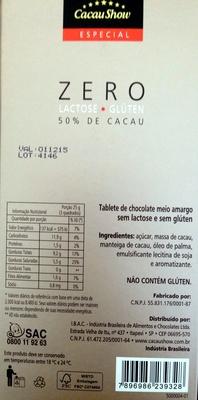 Chocolate Zero Lactose E Zero Glten. 50%de Cacau