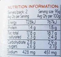 Sacla Italia Olive & Tomato Stir Through Nutrition Label