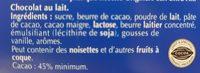 Chocolat Au Lait Intense En Cacao Ingredients
