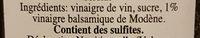 Aceto Balsamico Di Modena  IGP Ingredients