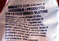 Biscotti Dietetici Senza Glutine Con Cacao E Nocciole Ingredients