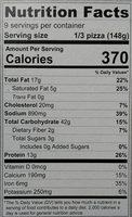Organic Arugula Pizza Nutrition Label