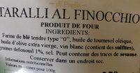 Taralli Al Finocchio Ingredients
