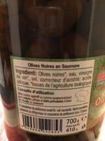Olives Noires Naturelles Ingredients