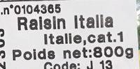 Raisin Italia Ingredients