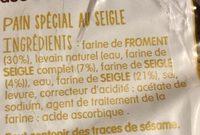 Pain Special Au Levein Seigle Ingredients