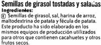 Semillas De Girasol Con Cscara Tostadas Con Sal Ingredients