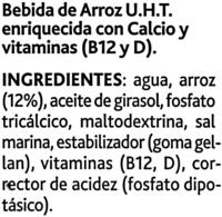 Bebida De Arroz Ingredients