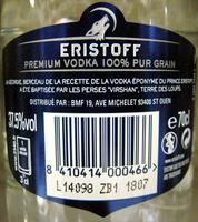 Vodka 70 Cl Eristoff Ingredients