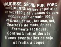 Tournebon, Saucisse Seche En U, Le Sachet De 250 G Ingredients