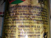 FILETS MAQUEREAUX HUILE OLIVE BIO BOCAL VERRE Ingredients