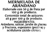 Mermelada De Arndanos "Alipende" Ingredients