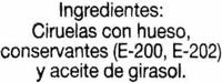 Ciruelas Pasas Con Hueso &quot;Alipende&quot; Ingredients