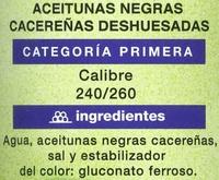 Aceitunas Negras Cacereas Deshuesadas Ingredients