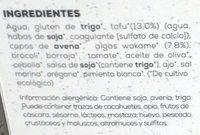 Bio Burger Vegetal Tofu Y Algas Ingredients
