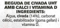 Beguda De Civada Calci Ingredients