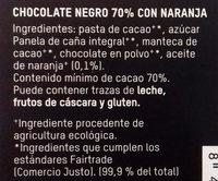 Chocolate Negro 70% BIO Naranja Ingredients